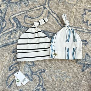 Organic Cotton Knotted Baby Hats - stripes and skis